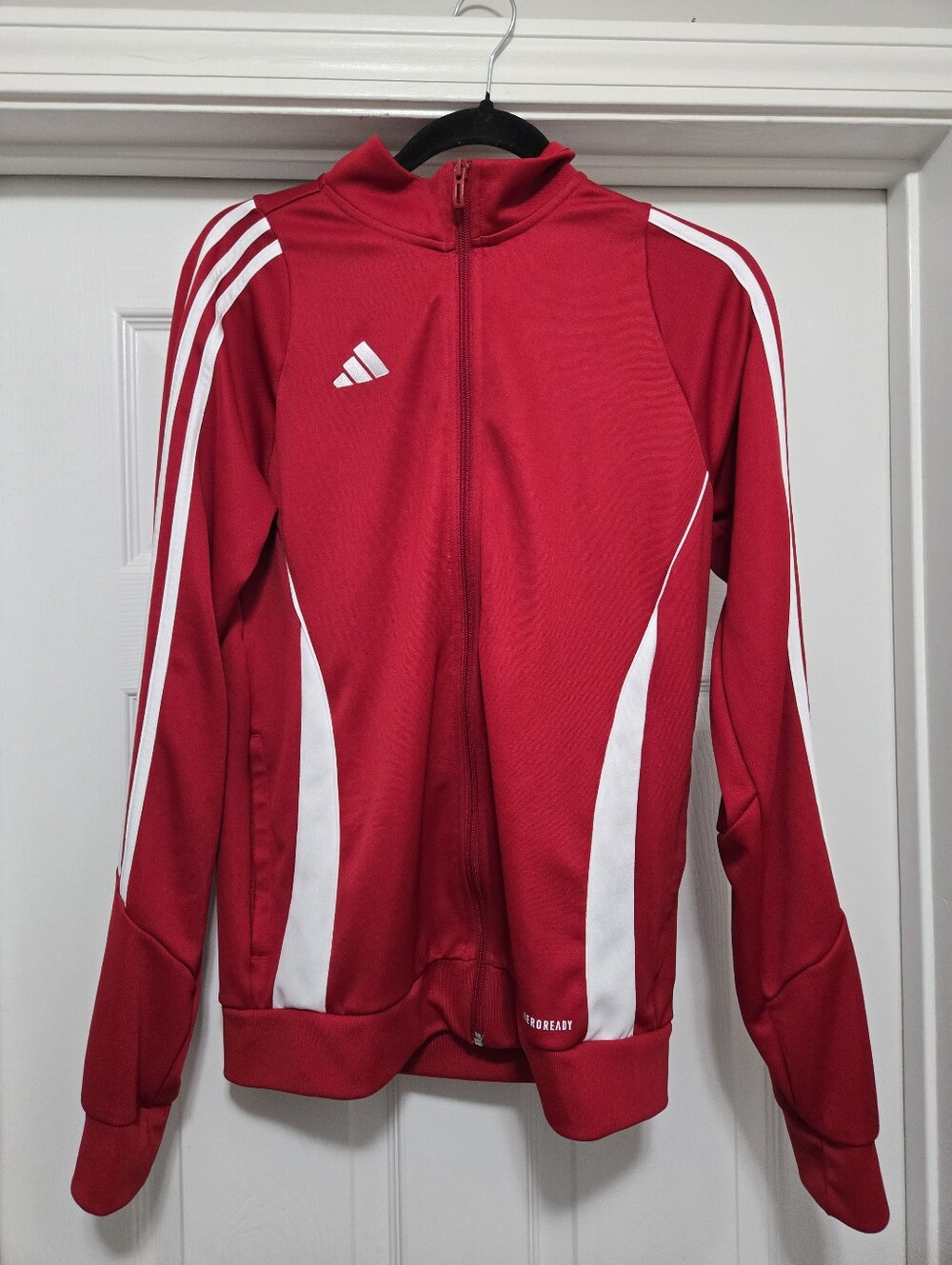 Adidas Essential 3 Stripes Tricot Track Jacket Red & White Size 15-16y EUC!!
